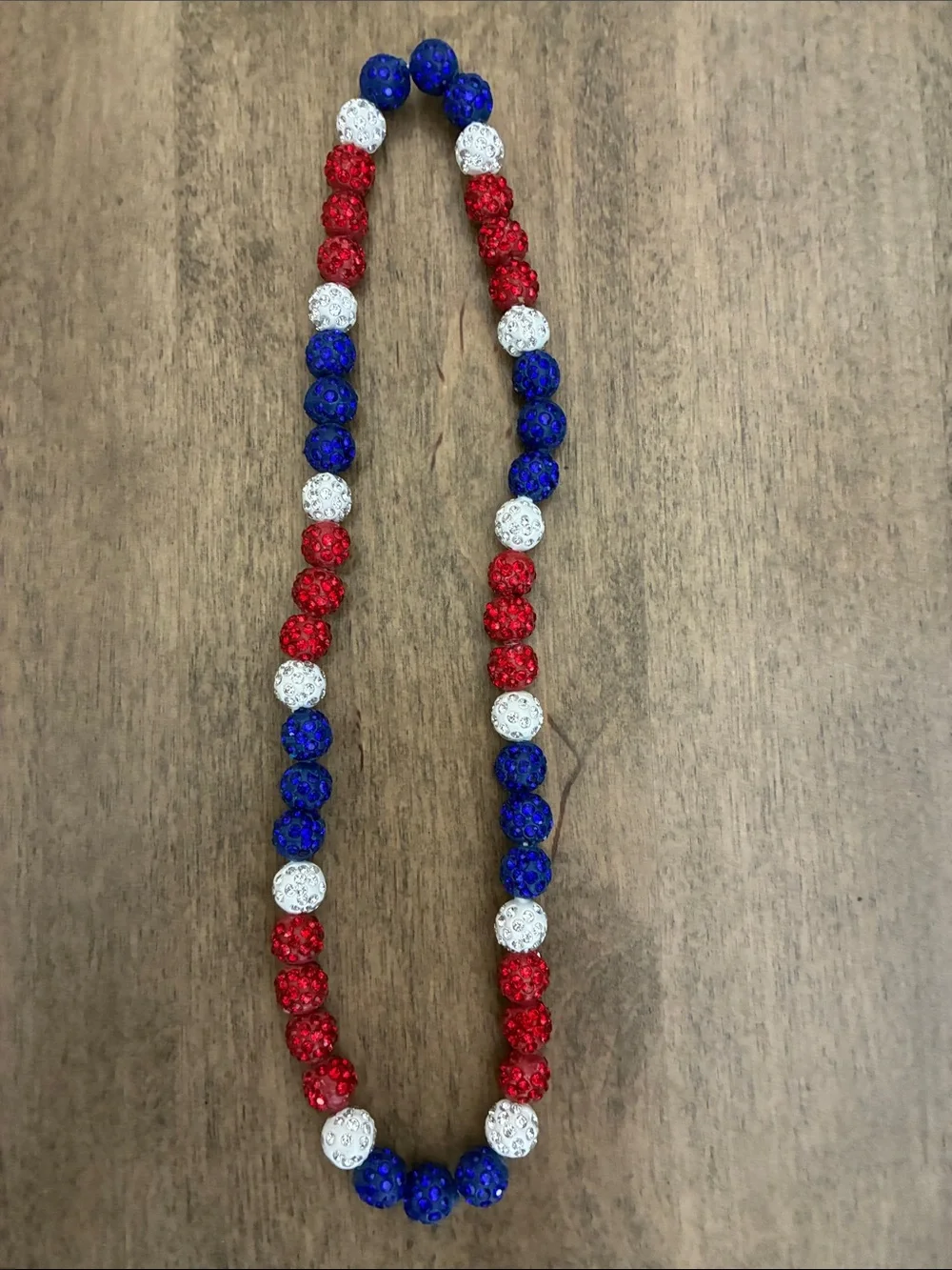 Red White Blue Rhinestone Beaded Baseball Necklace